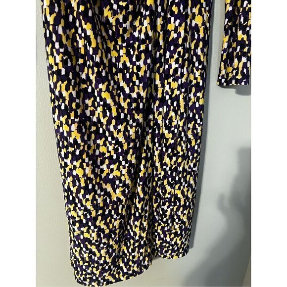 Black Label Evan Picone Women’s Size 6 3/4 Sleeve Sheath Dress Purple Yellow - Picture 4 of 8